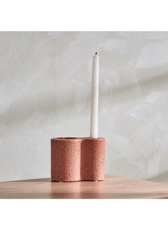 Buy Quinn Ceramic Ribbed Terracota Speckled Candle Holder 13.5 x 10 x 7 cm in Saudi Arabia