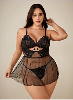 Buy big size  Short babydoll lingerie, black playsuits, elegant women’s nightgown from Four H, code 300 in Egypt