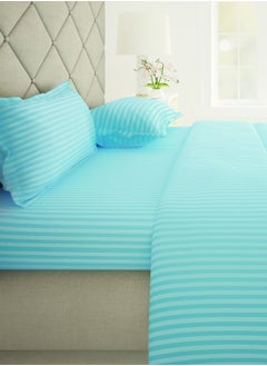 اشتري Forever Collection 300 TC Pure cotton Bedsheet Satin Stripe King Size 270 X 270 cm Flat Sheet with Two Pillow Covers Sky Blue في الامارات