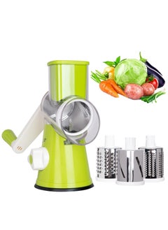 Buy Rotary Cheese Grater, Handheld Vegetables Slicer Cheese Shredder with Rubber Suction Base, 3 Stainless Drum Blades Included in UAE