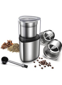 Buy Coffee Grinder Electric Herb Wet Grinder for Spices and Seeds with 2 Removable Stainless Steel Bowls Silver in Saudi Arabia