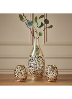 اشتري Dune 3-Piece Ceramic Cutwork Detail Vase And Candle Holder Gift Set 13 x 30 x 13 cm في الامارات