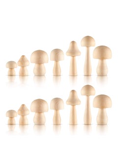 Buy 14 Pieces Unfinished Wooden Mushroom Natural Mushrooms Mini Various Sizes for Arts and Crafts Projects Decoration in Saudi Arabia