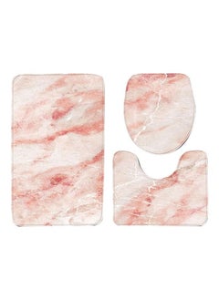 Buy 3-Piece Printed Bath Mat Set Pink/Beige One Size in Saudi Arabia