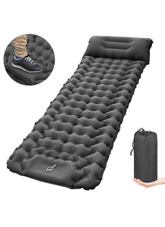 اشتري Camping Sleeping Pad with Pillow Built-in Pump Ultralight Inflatable Sleeping Mat Waterproof Camping Air Mattress Grey في السعودية