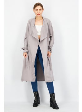 اشتري Women Belted  Long Sleeves Coat, Grey في الامارات