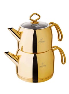 Buy Scratch Proof 18&10  Stainless Steel Double Tea Kettle Teapot with Induction Bottom Gold 2 Liter in UAE