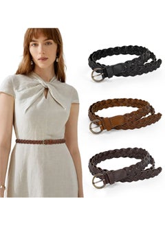 Buy Skinny Braided Leather Belts for Women, Thin Woven Waist Belts for Jeans Dresses, 0.9” Width(3 Pack) in Saudi Arabia