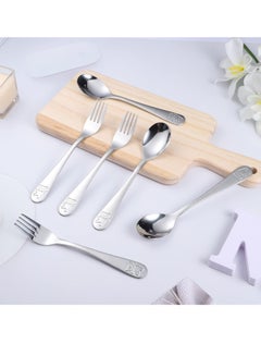 Buy Kids Silverware Utensils Stainless Steel Forks and Spoons Children Safe Flatware Set 3pcs Tablespoons Toddler Metal Cutlery for Lunchbox Engraved Bear 6pcs in Saudi Arabia