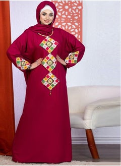 Buy Cotton Viscose Praying Dress With Attached Veil And Inner Belt ,Red in Saudi Arabia