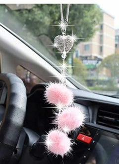 Buy Bling Car Mirror Accessories For Women And Men Love Heart Pink Plush Ball Rinestones Diamond Crystal Rear View Charms Lucky Hanging in UAE