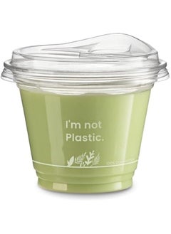 اشتري 50-Pack Clear Compostable 9 oz Cups with Sip Lids, Eco-Friendly Plant-Based Disposable Cup for Juice, Milkshake, Beer, Tea, Recyclable Iced Coffee Cup في السعودية