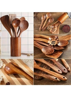 Buy 7pcs/set, Wooden Utensil Set, Wooden Spoons For Cooking Set, Wooden Utensils For Cooking, Safety Cooking Utensils Set, Non-Stick Cooking Utensils Set in Saudi Arabia