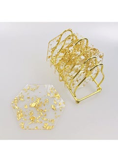 اشتري Coasters Set of 6 with Metal Stands, Acrylic Gold Foil Coasters, Anti-Scald Heat Resistant Table Protection, Coasters for Various Cups Teapot في الامارات