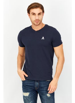 اشتري Men V-Neck Short Sleeve Embroidered T-Shirt, Navy في الامارات