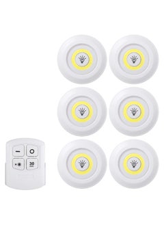 Buy 1W COB LED Puck Light 6 Pack with Remote Controller Brightness Adjustable Wireless Dimmable Touch Sensor Control Night Lamp Under Cabinet Lighting Battery Powered Operated for Cabinet Wall in UAE