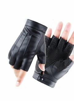 Buy Fingerless Driving PU Leather Gloves Outdoor Sport Faux Half Finger with Anti-Slip Layer Glove for Men Women in UAE
