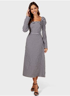 Buy Gingham Frill Neckline Midaxi Dress in UAE