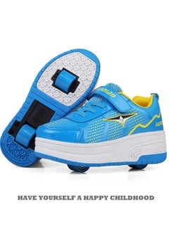 Buy Single Round Walking Shoes LED Lights Shoes Light Up Boys And Girls Children Roller Skates USB Charge Blue in UAE