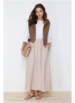 اشتري Beige Plain Flared Woven Skirt TCTSS24EE00004 في مصر