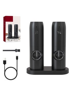 Buy Electric Salt and Pepper Grinder Set With USB Rechargeable Base,Refillable Spice Automatic Mill Shakers Set in UAE