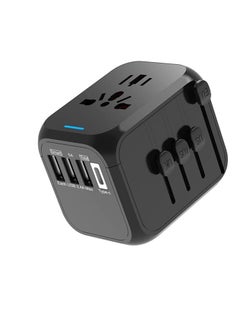 Buy Worldwide Travel Adapter with Type C USB A Port, All-in-one Universal Plug Adapter latest self-resetting fuse International Power Adapter with 3 USB And 1 Type-C for USA EU UK AUS محول السفر（Black） in Egypt