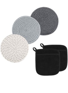 Buy Mats and Pot Holders 100% Cotton Terry Cloth Pocket Mitt Set Hot Pads Oven Mitts Sets Coasters for Pots Pans Farmhouse Decor Spoon Rest 5 Pack in Saudi Arabia