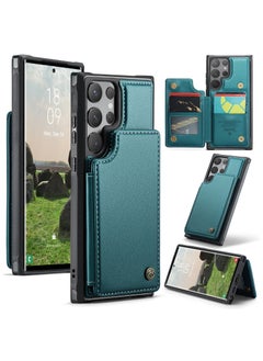 Buy CaseMe Wallet Case for Samsung Galaxy S24 Ultra , Premium Handmade Durable PU Leather Slim Shockproof Case with [Double Magnetic Clasp] [Card Holder] [Kickstand] [RFID Blocking] (Green) in Egypt