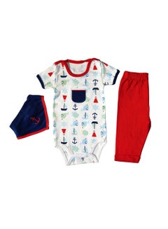 Buy 3-Piece Printed Gift Set Bodysuit & Pant & Bib for Baby Red Colour in UAE