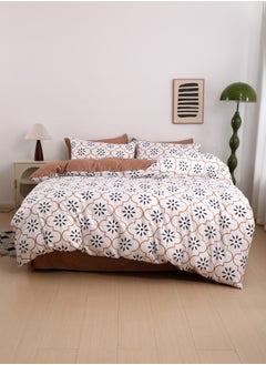 Buy Queen size 6 piece duvet cover set modern tile print bedding set white. in UAE