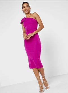 Buy One Shoulder Bow Detail Dress in Saudi Arabia