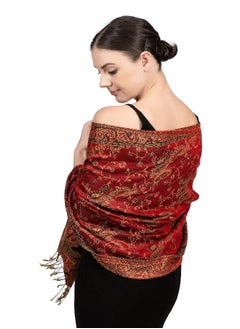 Buy Achillea Soft Silky Reversible Paisley Pashmina Shawl Wrap Scarf w/Fringes (Red) in UAE