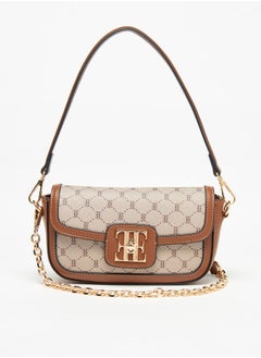 Buy Women Monogram Print Crossbody Bag with Twist Lock and Chain Strap in UAE