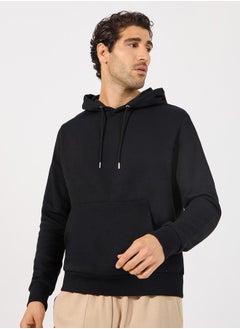 Buy Regular Fit Basic Hoodie with Kangaroo Pocket in Saudi Arabia