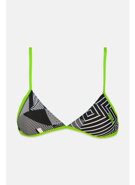 Buy Women All Over Print Non Padded Bikini Top, Black and Lime Green in Saudi Arabia