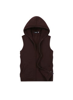 اشتري 2023 foreign trade summer new mens solid color slim hooded vest plus size fashion casual sports cardigan jacketBrown Brown في السعودية