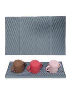 Buy Silicone Dish Drying Mat, Large Collapsible Four-fold Drainer Mat, Food Grade BPA-Free Easy Storage Cold Heat Resistant Kitchen Counter Insulating Dining Mat for Utensils Baby Bottles, 58*38CM (Grey) in UAE