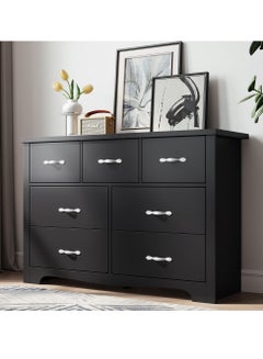 Buy LINSY HOME  -  Wood Dresser Closet With 7 Drawers , Dressers Organizer for Bed Room Living Room, Kids Room, Nursery, Hallway, Black Color, size 120L*39.8W*81.5H cm in UAE