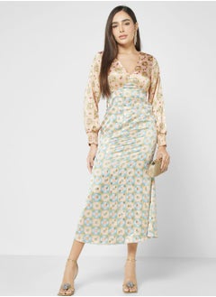 Buy Printed V- Neck Dress in UAE