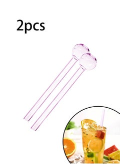 Buy 2 pcs of pink glass tubes, suitable for juice/drink/coffee/milk tea stirring, essential for home/outdoor/camping in Saudi Arabia