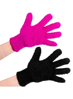 اشتري 4 Pairs Microfiber Gloves, Hair Dye Pink Gloves For Salon Supplies, Reusable Cleaning, Mitt Hairstylist Color 2pcs Black and 2Pcs في السعودية