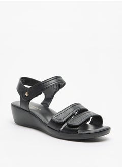 Buy Women Solid Open Toe Sandals with Wedge Heels and Hook and Loop Closure in Saudi Arabia