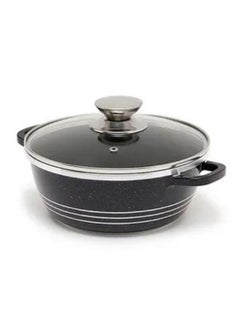 Buy Ceramic Non Stick Cooking Pot With Glass Lid Black 20cm in UAE