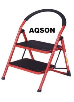 اشتري AQSON Steel 2 Step Ladder Folding Stool, Foldable Step Ladder with Rubber Handgrip and Non Slip Treads, 330lbs Capacity Ladder for Kitchen Red, 2_S في الامارات