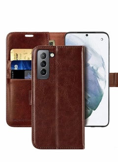 اشتري Samsung Galaxy S21 FE 5G Case, Leather Wallet Case Cover, Shock Resistant Soft Phone Case with Magnetic Buckle, Drop Protection Flip Case for Samsung Galaxy S21 FE - Brown في السعودية