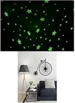 اشتري Bundle of 100 Pcs Home Wall Glow In The Dark Stars Stickers Kids Room Decoration + Decorative Classic Bike Sticker wall art 80X80 cm في مصر