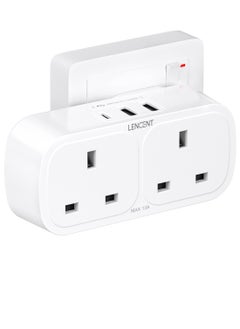 اشتري محول قابس LENCENT مع 3 USB (يشمل 1 USB-C) ، تمديد قابس مزدوج الجدار ، مقبس متعدد موسع 2 عصابة مناسب للمملكة المتحدة ، 13A 3250W للمنزل والمكتب والسكن الجامعي في السعودية