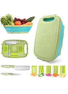 Buy 9 in 1 Collapsible Cutting Board, Multifunctional Chopping Board with 5 Vegetable Cutters and 2 Knives, Foldable Chopping for Kitchen, Camping and Picnic (Green) in Saudi Arabia