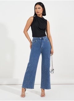 Buy High Rise Wide Leg Embellished Jeans in Saudi Arabia