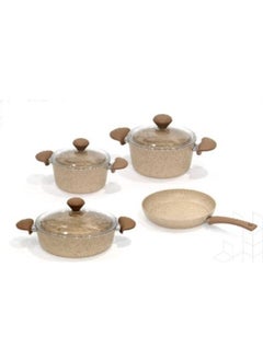 Buy 7-Piece Aluminum cookware set, embossed with beige granite, in Saudi Arabia